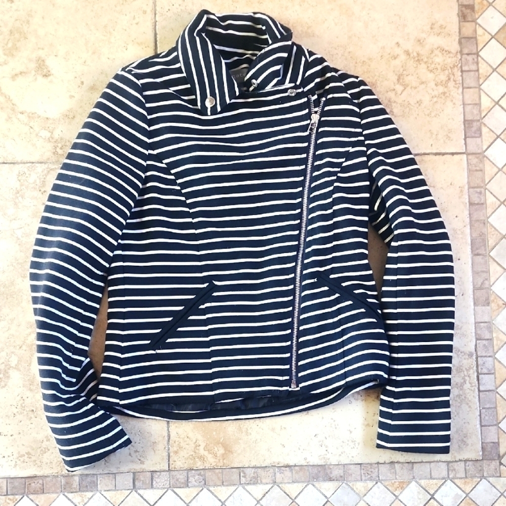Bagatelle Striped Asymetrical Zip Jacket